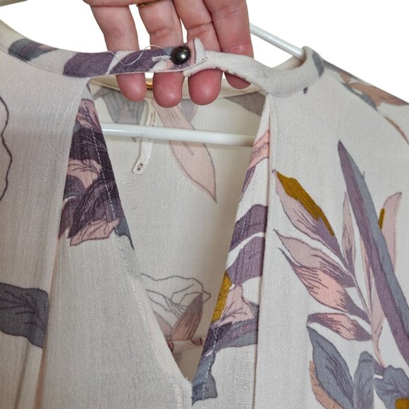 Free People Floral High-Low Tunic Blouse Pockets Flowy Gauzy Keyhole Neck Pink M - Picture 6 of 12